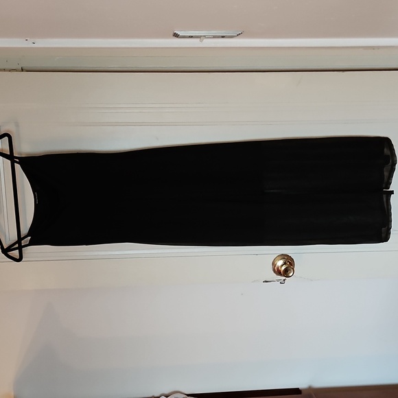 Semi-Formal Black Maxi Dress, Sheer Outer Layer, Front Slit, Sz M - Picture 2 of 13